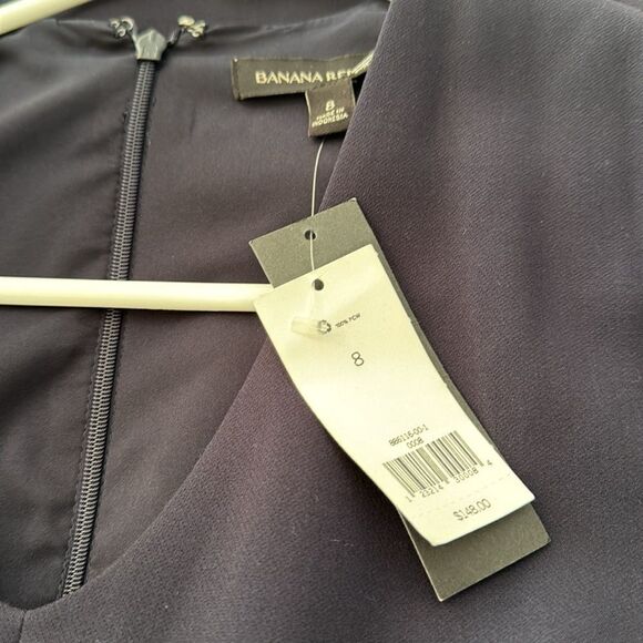 Banana republic navy lined V neck short sleeve tie belt wide leg jumpsuit. Sz 8 - Picture 8 of 8